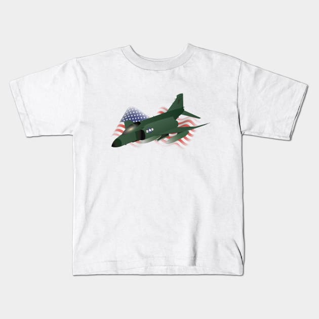 F-4 Phantom Jet Interceptor with US Flag Kids T-Shirt by NorseTech